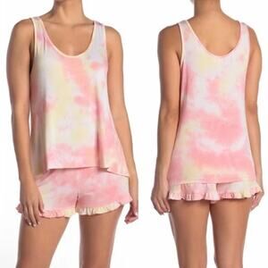 Betsey Johnson Pink Yellow Tie Dye Sleepwear Pajama Tank Top Women's Size Small